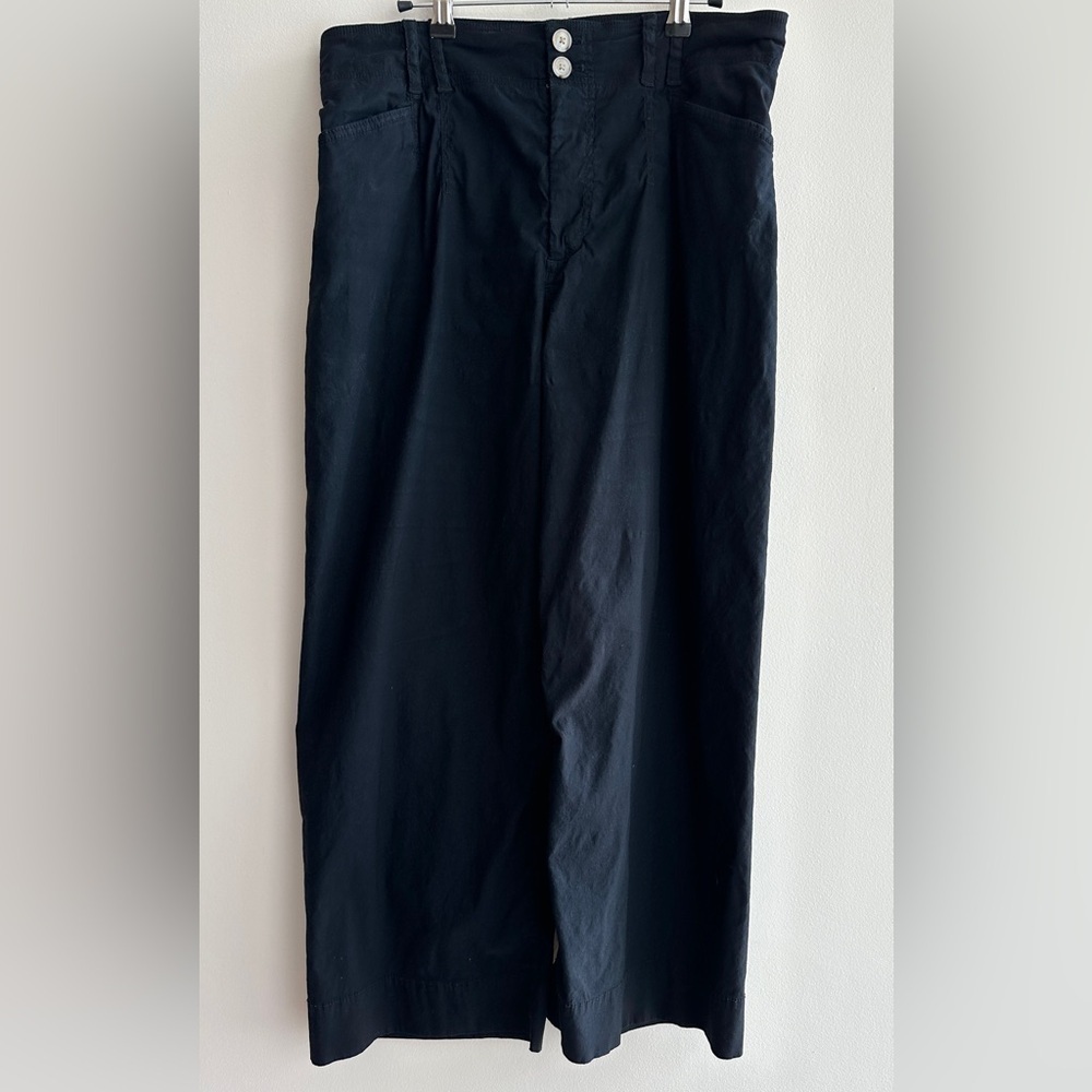 Anthropologie Women’s Wide Leg Cropped Black Linen Blend Pants, Size 31